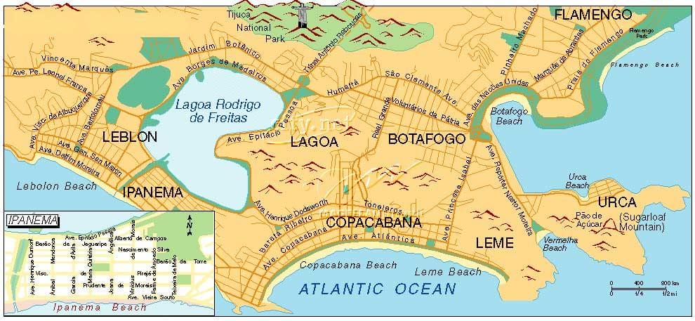 mapa hondartzak Rio de Janeiron