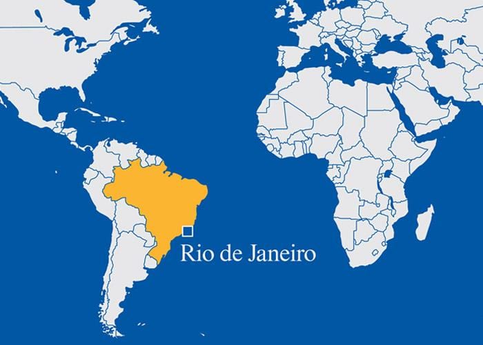 munduko mapa erakutsiz Rio de Janeiro