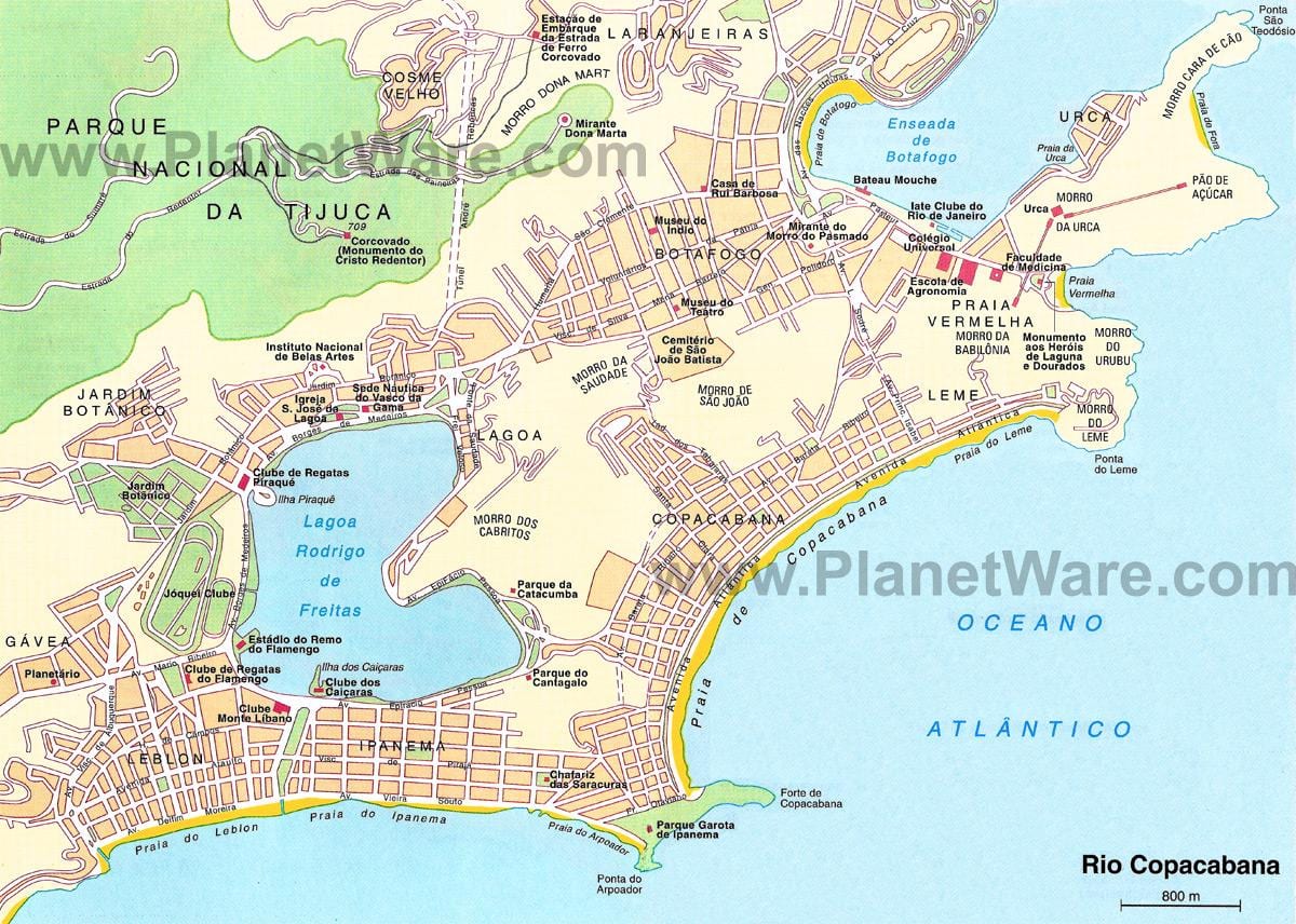 mapa hondartzak Rio de Janeiron